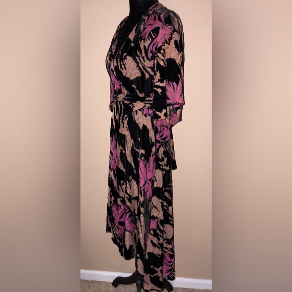 Zara Devore Velvet Wrap Black and Pink Midi Dress - No call outs EUC - Picture 7 of 7